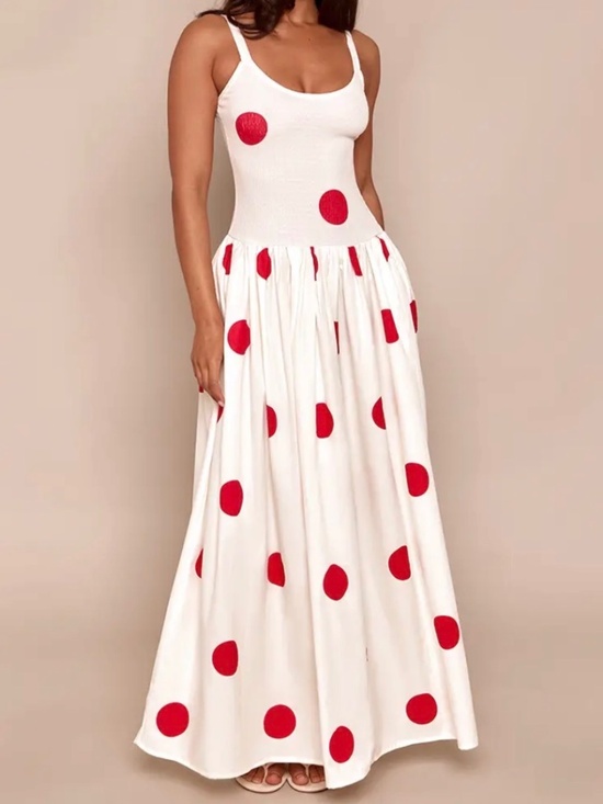 PrettyLittleThing Dresses & Skirts - PETITE PRETTY LITTLE THING CREAM POLKA DOT SHIRRED DROP WAIST MAXI DRESS